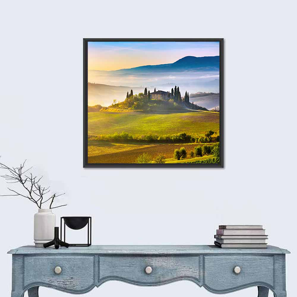 Tuscan Morning Landscape Wall Art in a room, square