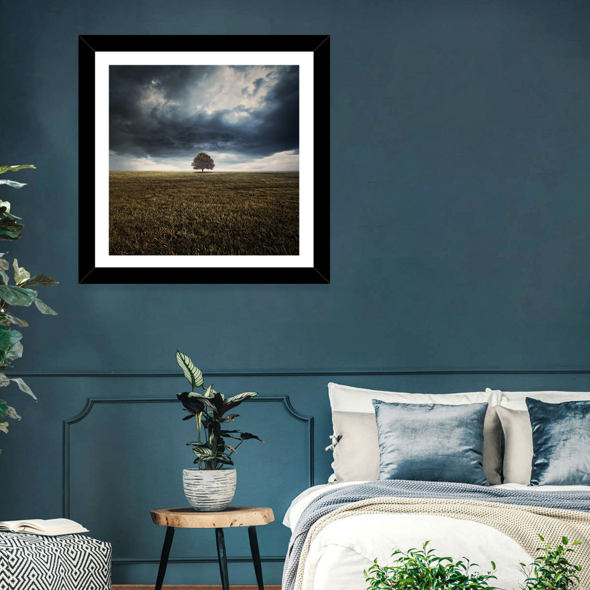 Lone Tree Under Storm Clouds Wall Art in a room, square