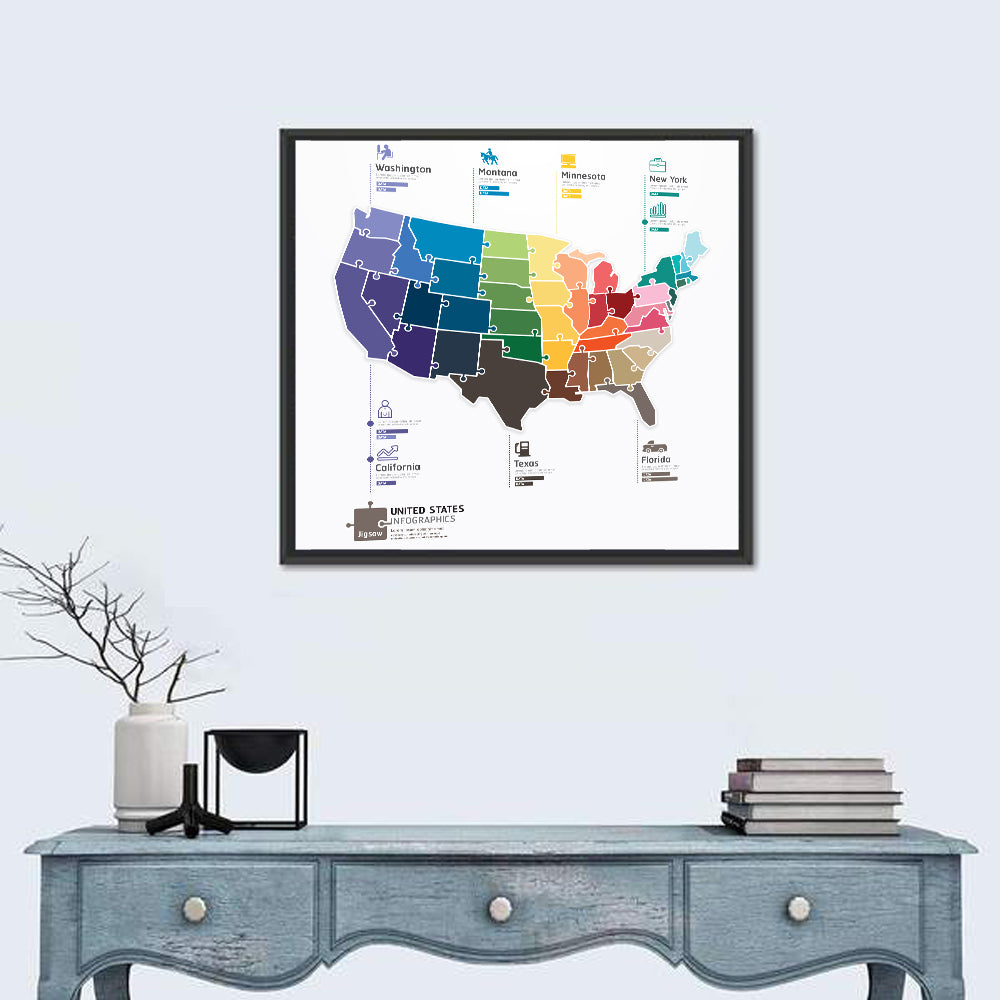 United States Jigsaw Map Wall Art