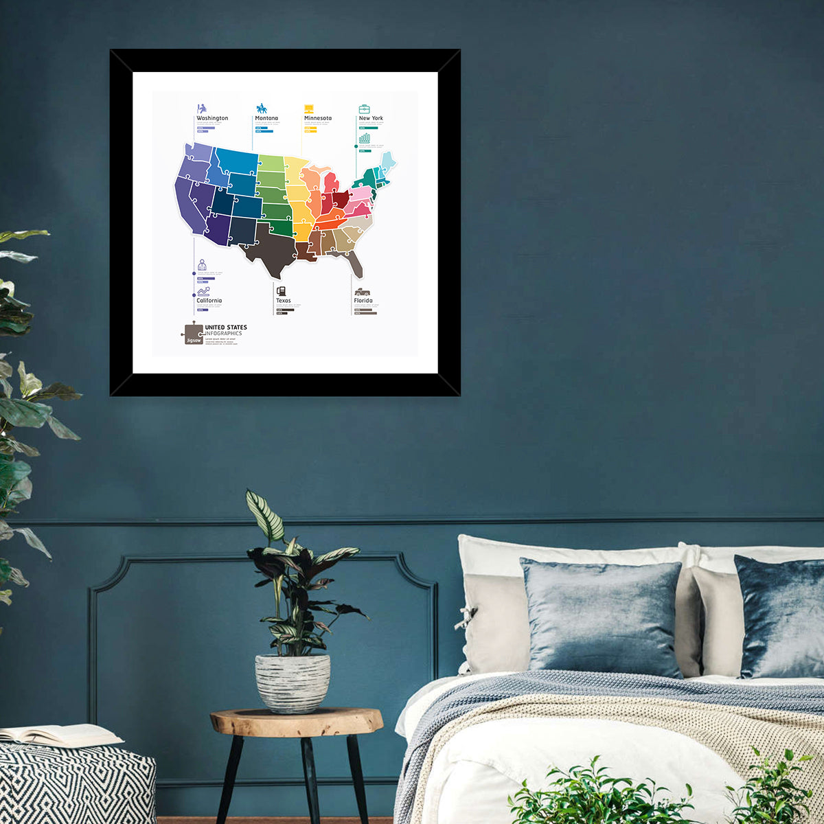 United States Jigsaw Map Wall Art