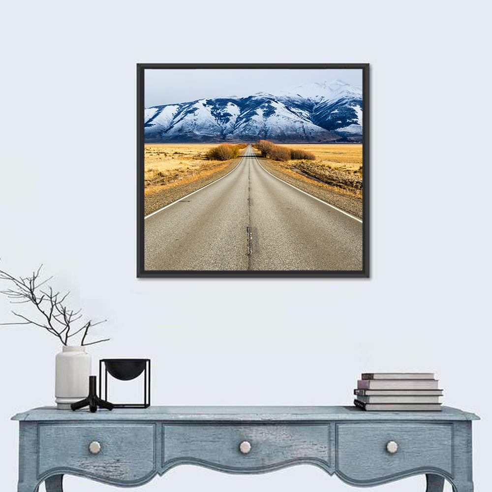 El Calafate Road with Snow Peaks Wall Art in a room, square