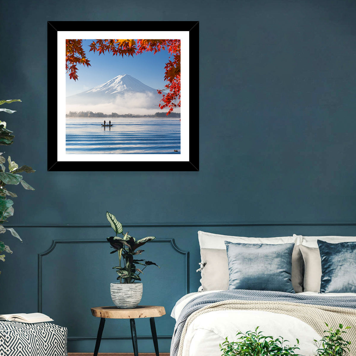 Mount Fuji Over Lake Kawaguchiko Wall Art in a room, square