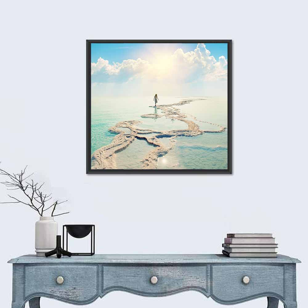 Dead Sea Salt Flats Wall Art in a room, square