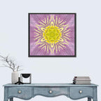 Kaleidoscopic Floral Mandala in Purple and Yellow Wall Art