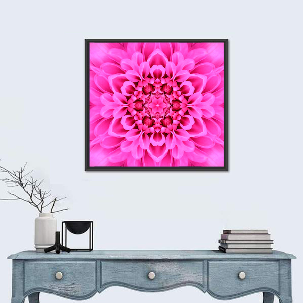 Kaleidoscopic Chrysanthemum Mandala in Magenta Wall Art