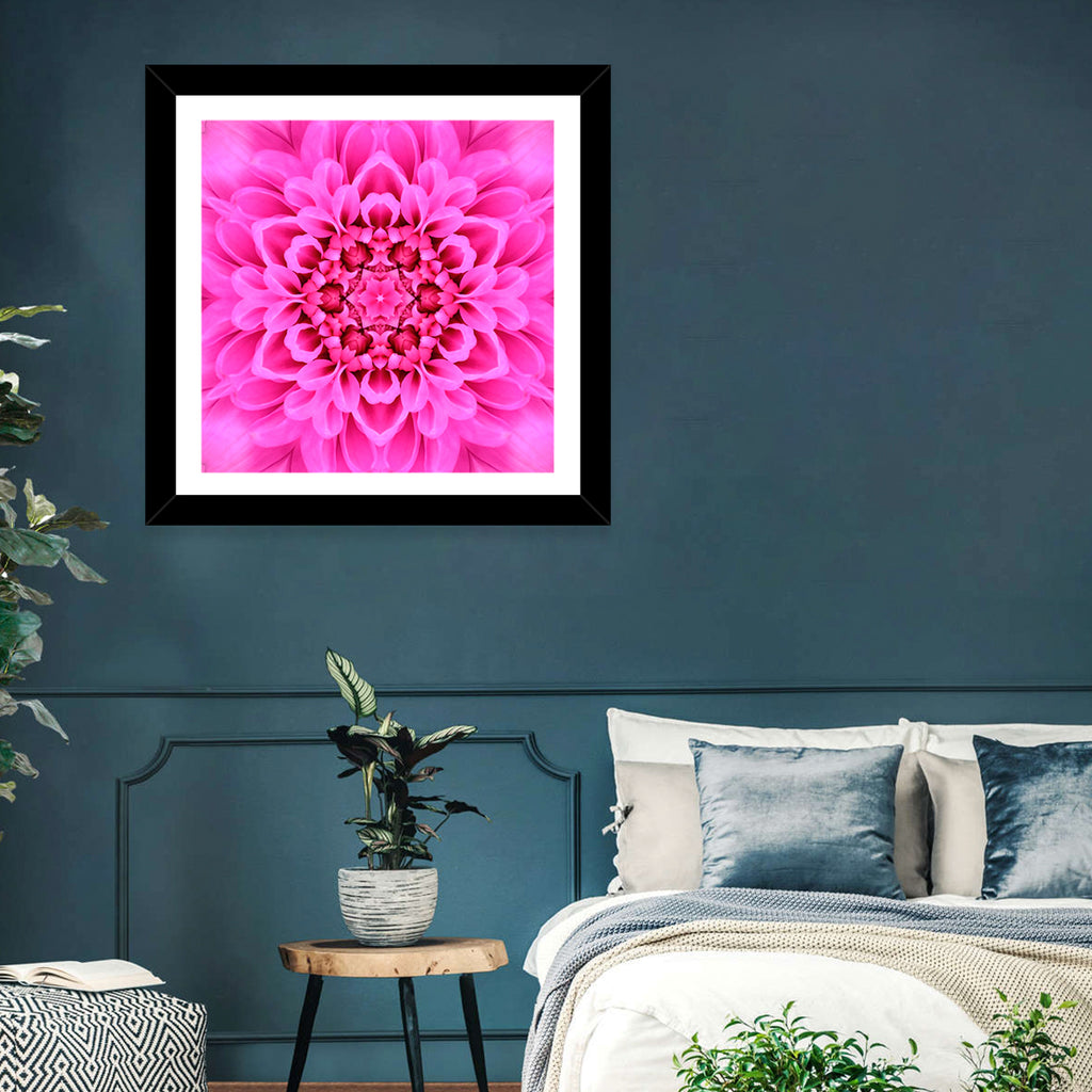 Kaleidoscopic Chrysanthemum Mandala in Magenta Wall Art