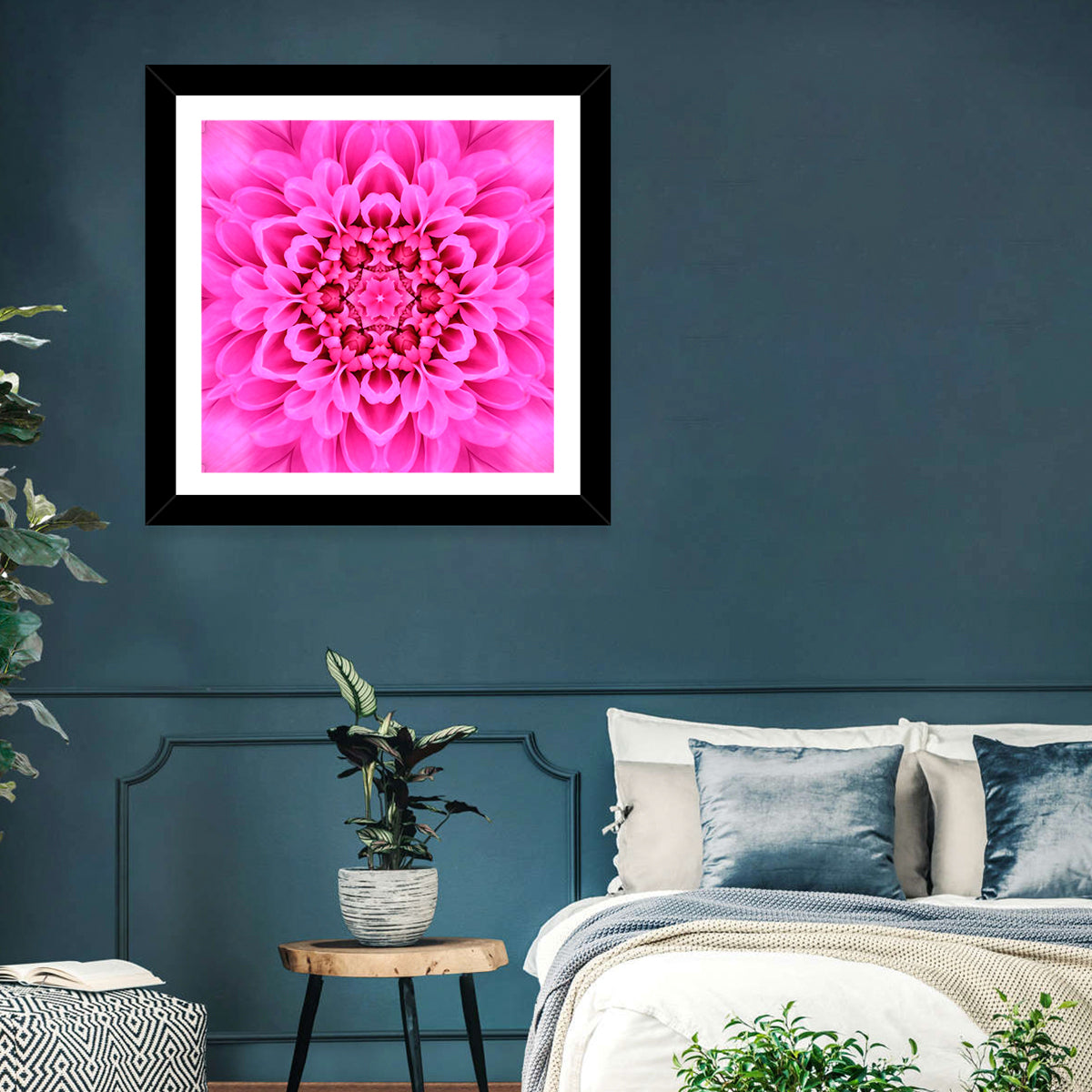 Kaleidoscopic Chrysanthemum Mandala in Magenta Wall Art