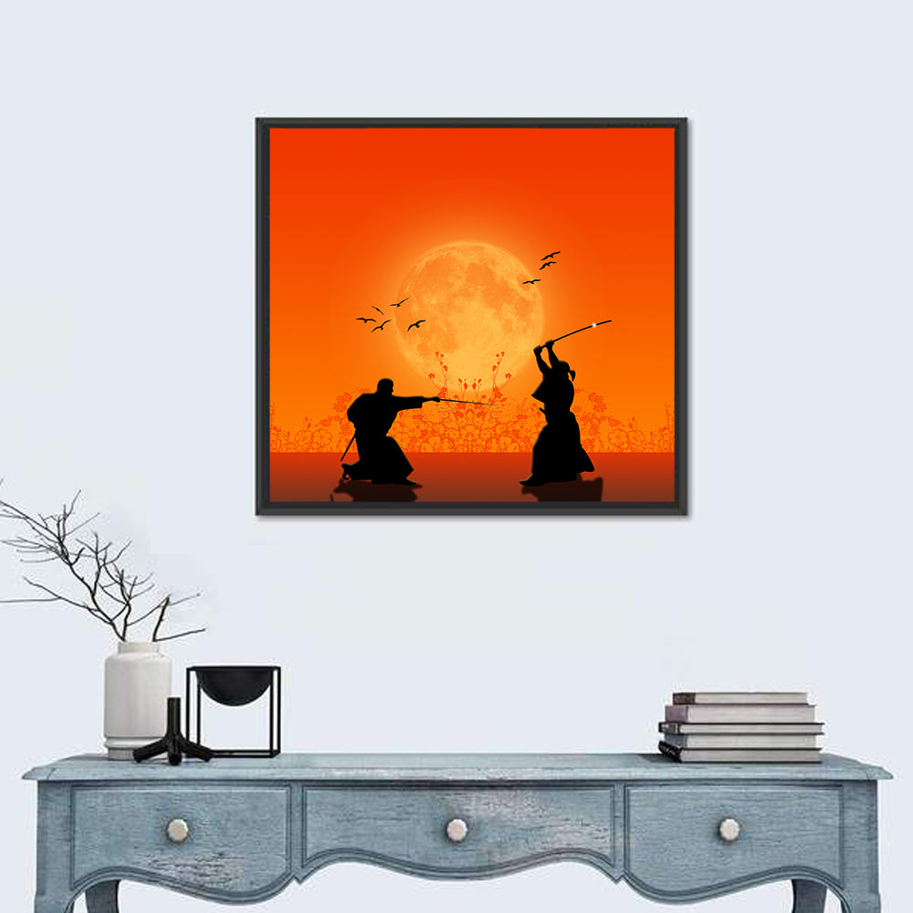 Moonlit Samurai Duel Wall Art