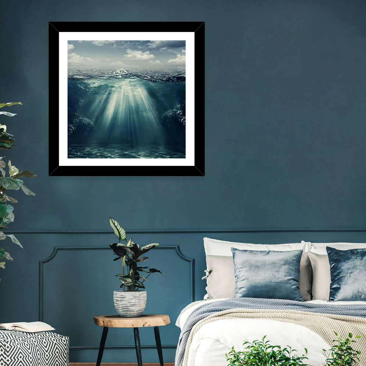 Split-level Underwater Ocean View Wall Art in a room, square