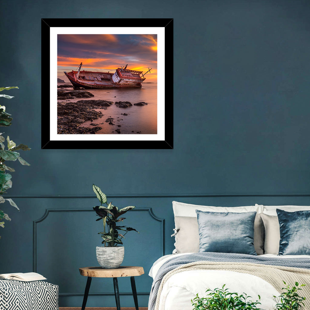 Shipwreck at Sunset Wall Art