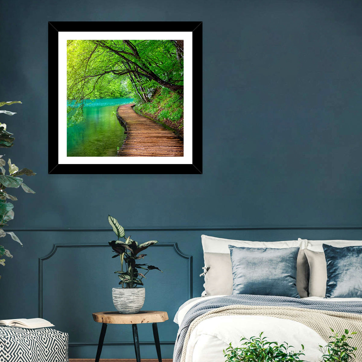 Plitvice Lakes Boardwalk Wall Art in a room, square