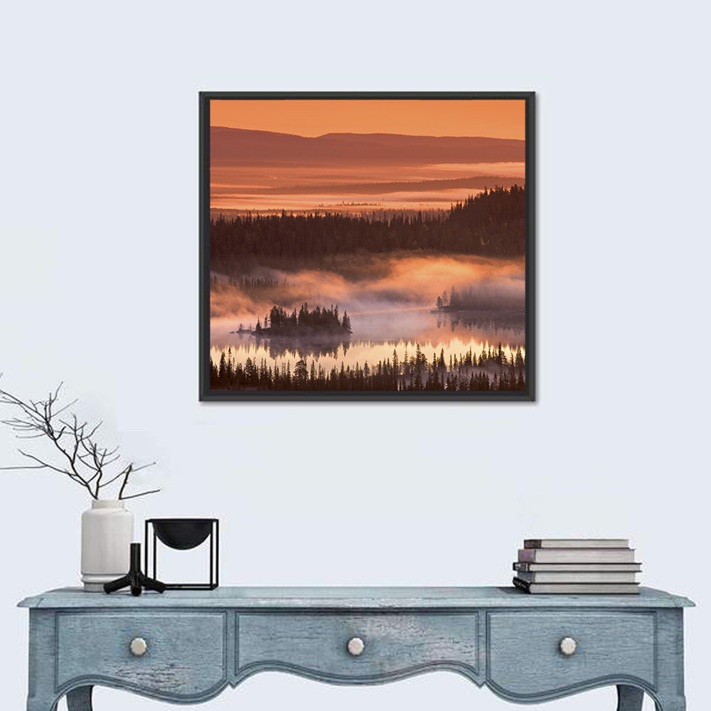 Lapland Sunrise Over Misty Lake Wall Art in a room, square