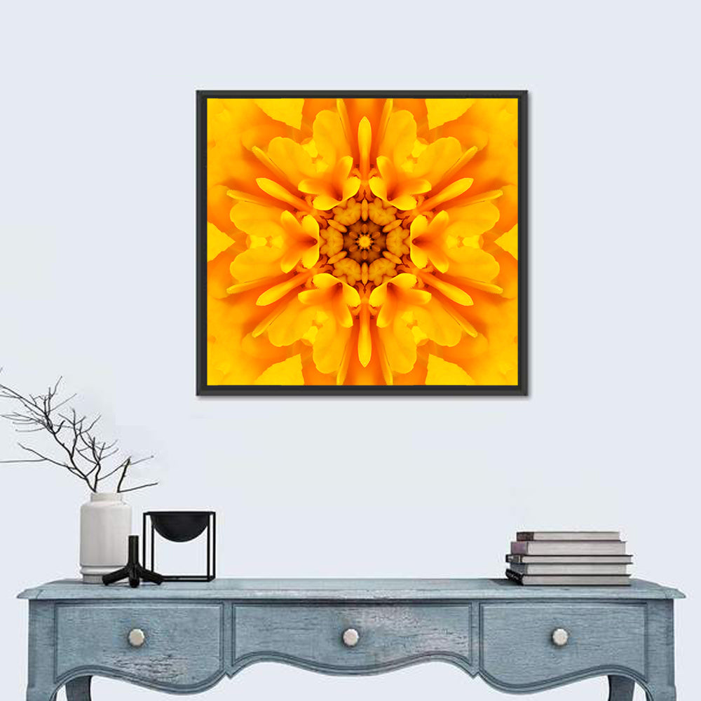 Golden Dahlia Mandala Wall Art in a room, square
