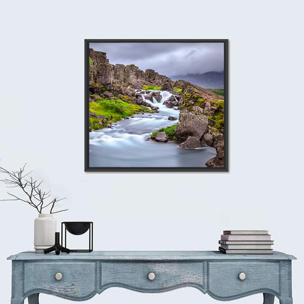 Öxarárfoss Stream, Þingvellir Wall Art in a room, square