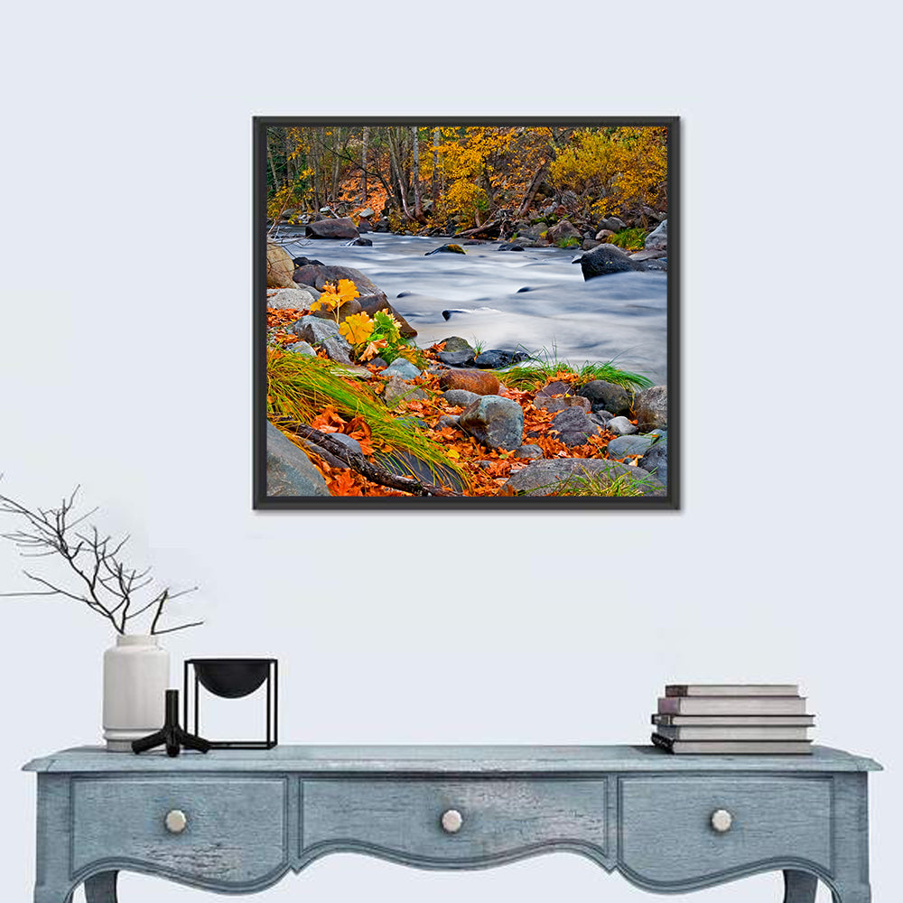 Golden Autumn Forest Creek Wall Art
