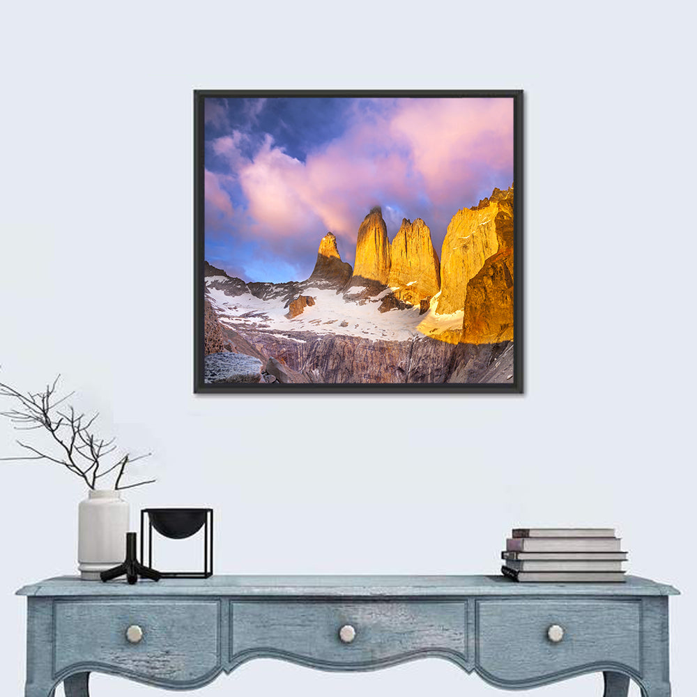 Torres Del Paine Alpenglow Wall Art in a room, square