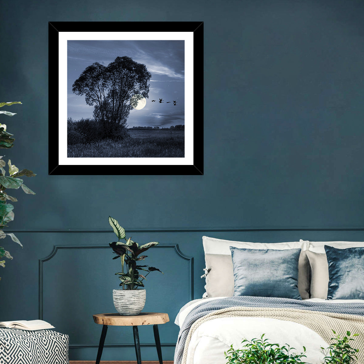 Full Moon Village Night Wall Art