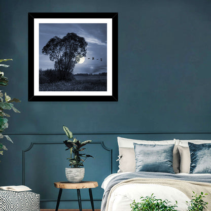 Full Moon Village Night Wall Art