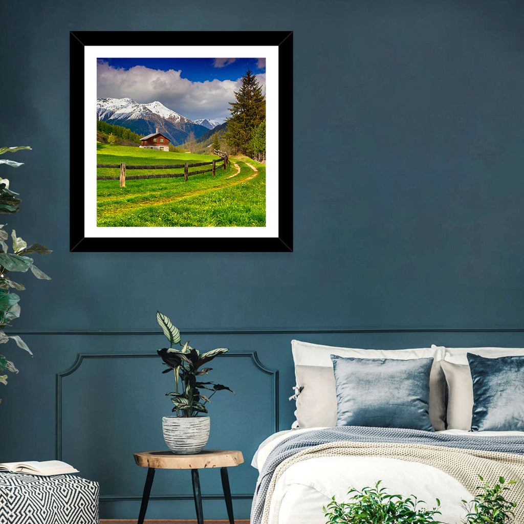 Alpine Meadow Cabin, Swiss Alps Wall Art