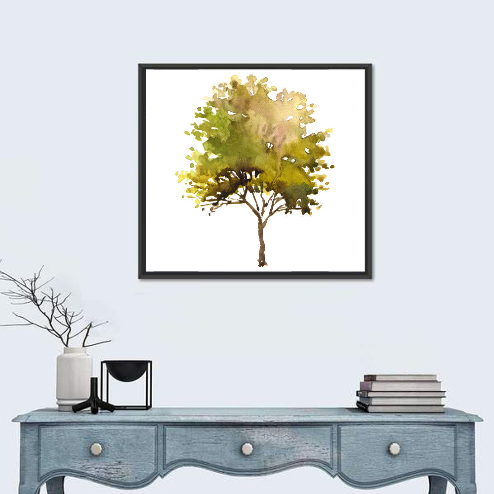 Olive Green Watercolor Tree Wall Art