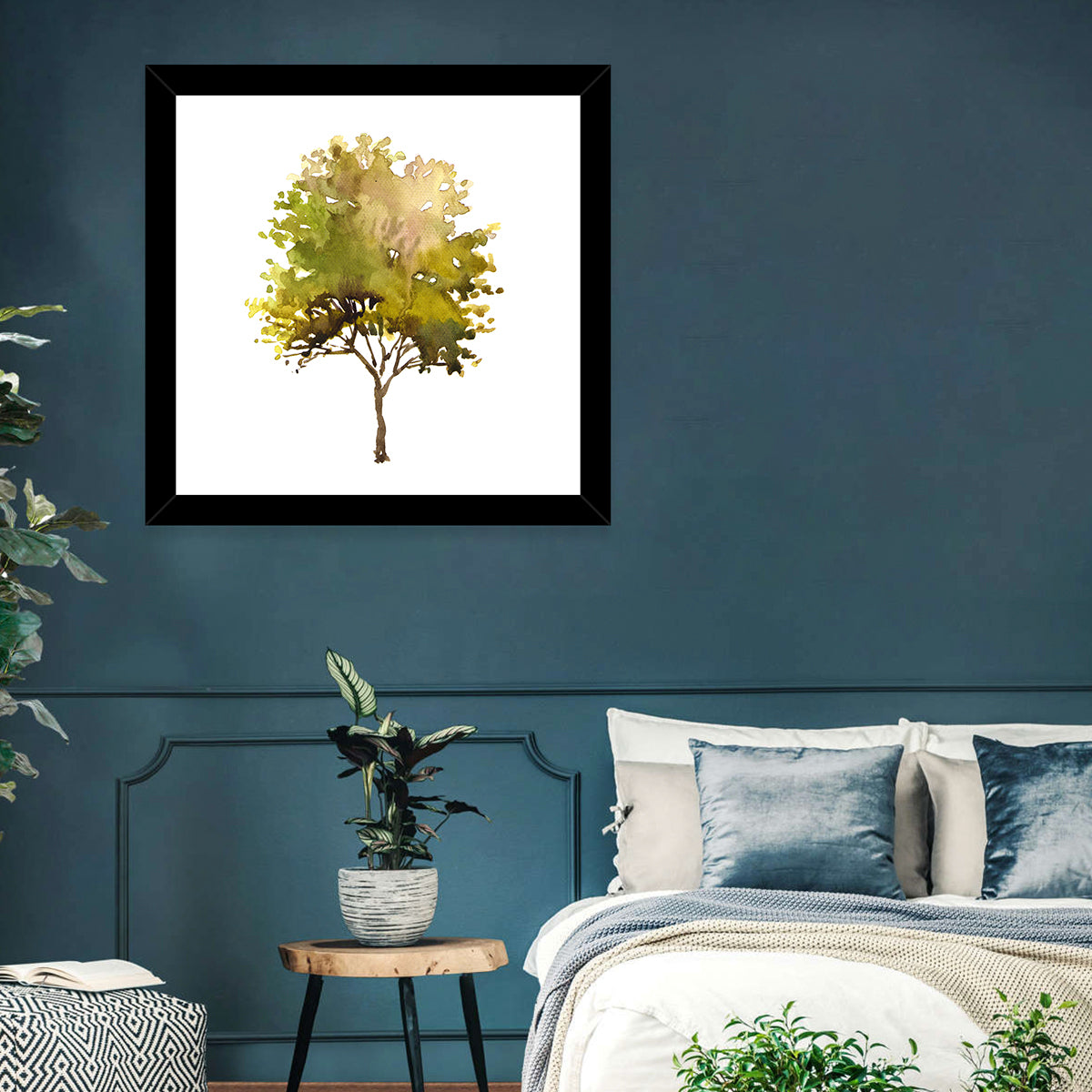 Olive Green Watercolor Tree Wall Art