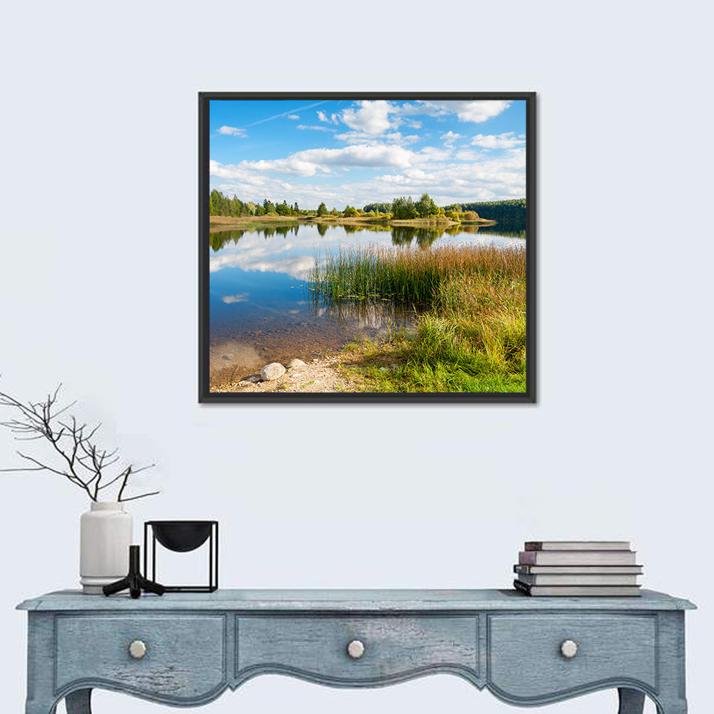 Paunkula Lake Reflections Wall Art in a room, square