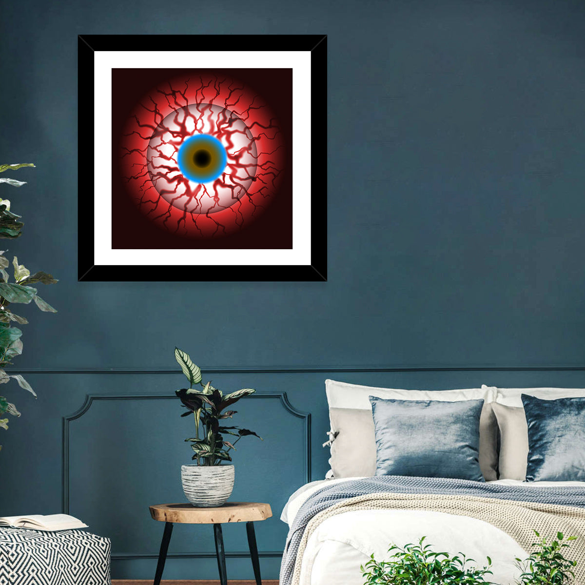 Close-up Eyeball Illustration Wall Art in a room, square