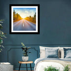 Sunlit Autumn Forest Road Wall Art