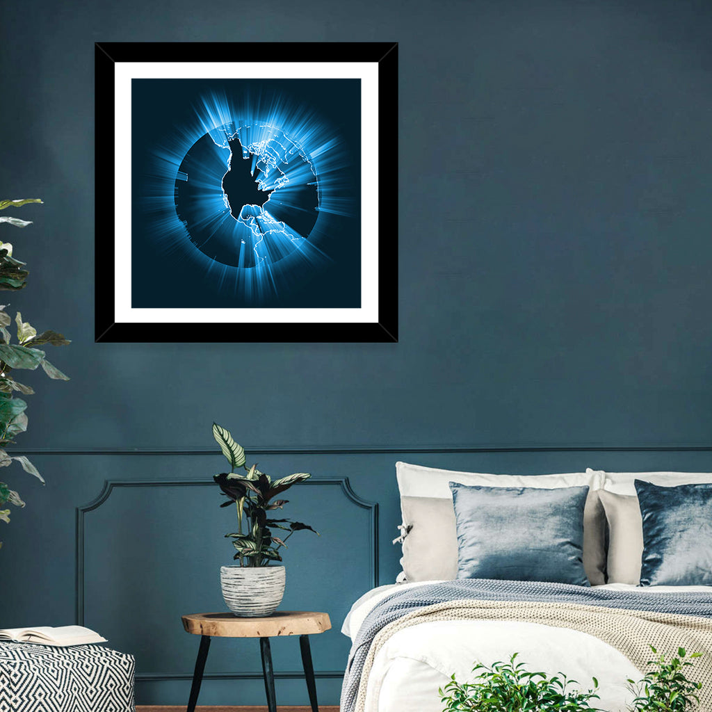 Glowing North America Globe Wall Art