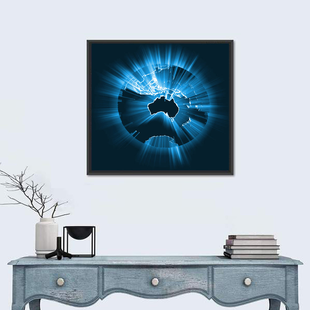 Glowing Australian Map Wall Art in a room, square