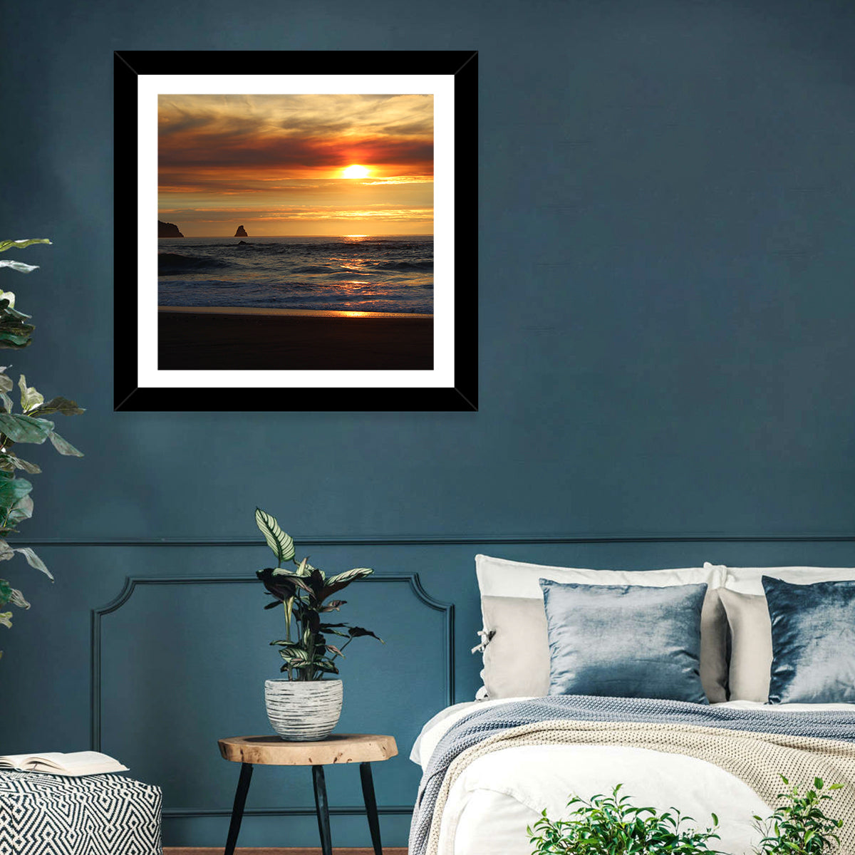 Oregon Sea Stack Sunset Wall Art in a room, square