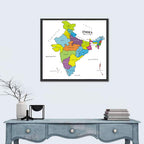 Colorful Political Map of India Wall Art