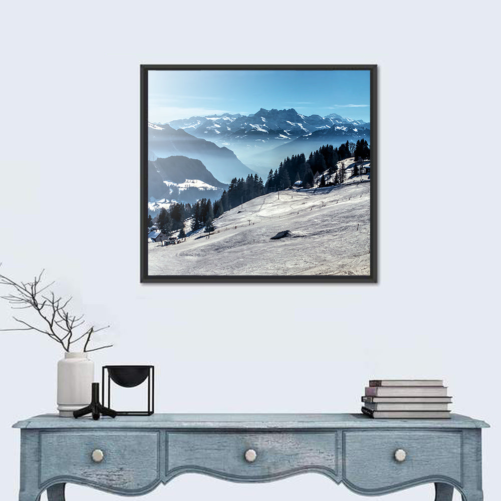 Sunlit Alpine Ski Slope Wall Art