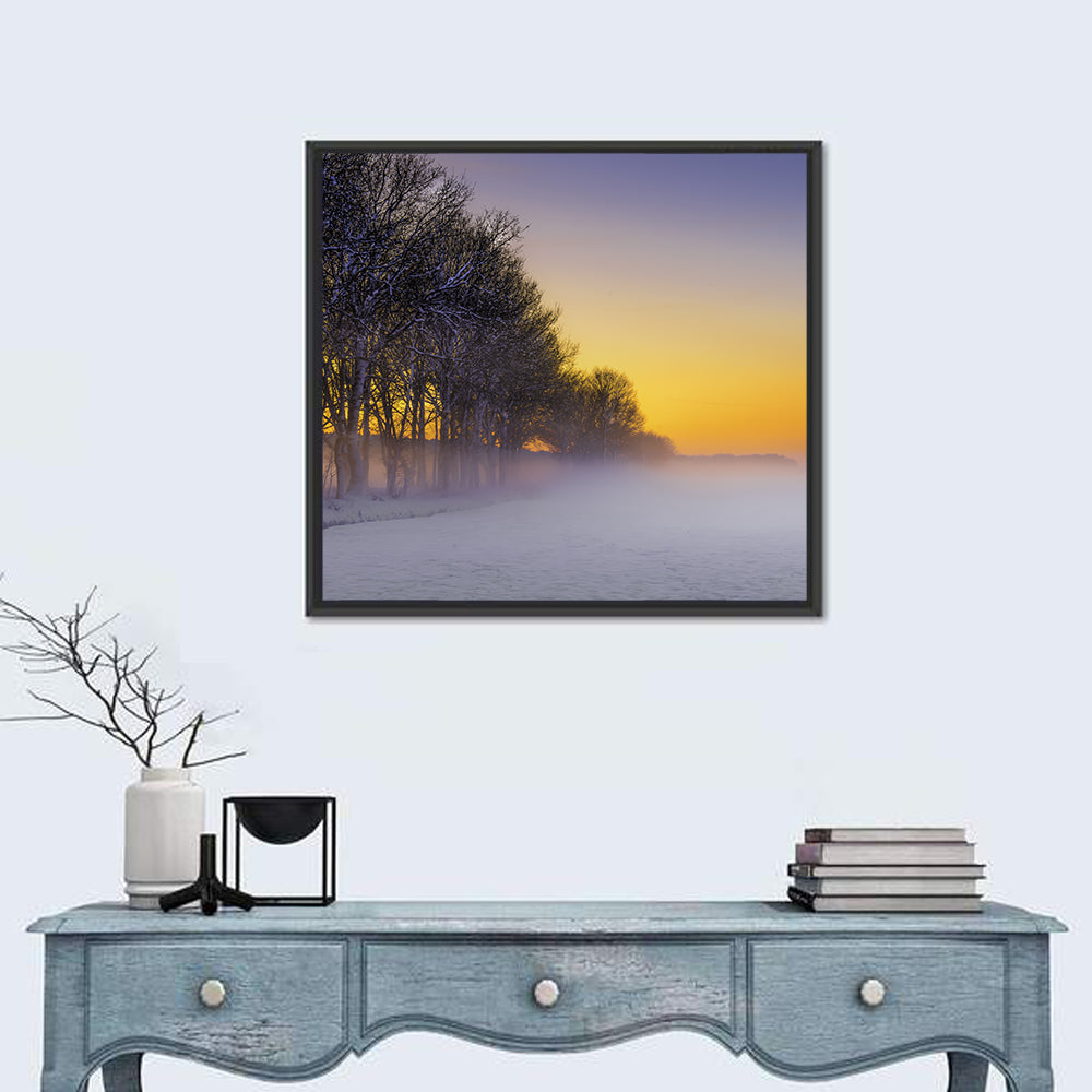 Winter Fog at Sunset Wall Art in a room, square
