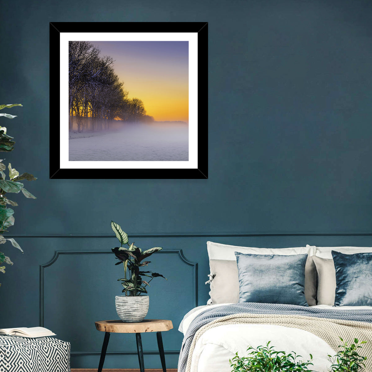 Winter Fog at Sunset Wall Art in a room, square