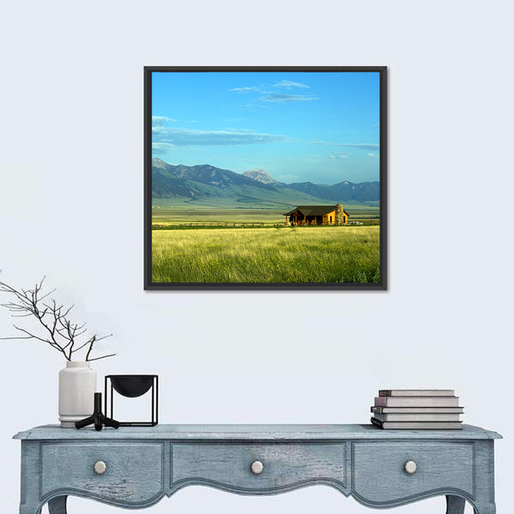 Montana Mountain Ranch Wall Art in a room, square
