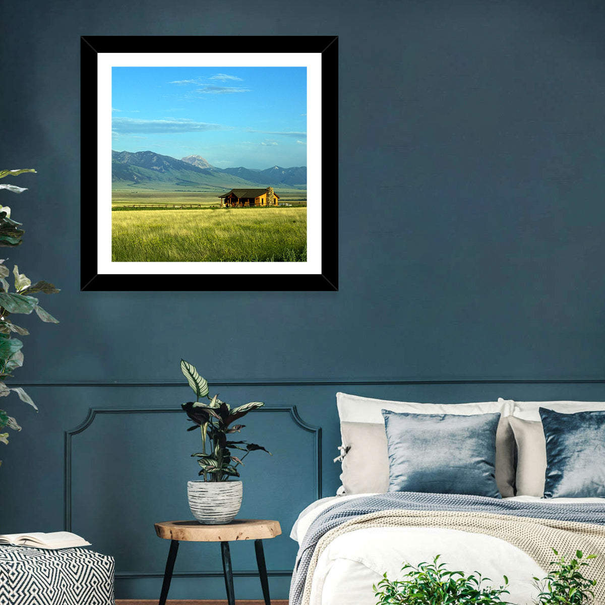 Montana Mountain Ranch Wall Art in a room, square