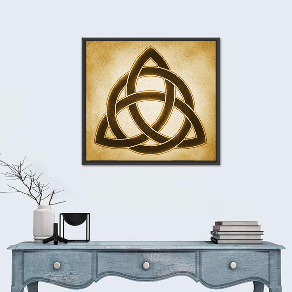 Embossed Trinity Knot Symbol Wall Art in a room, square