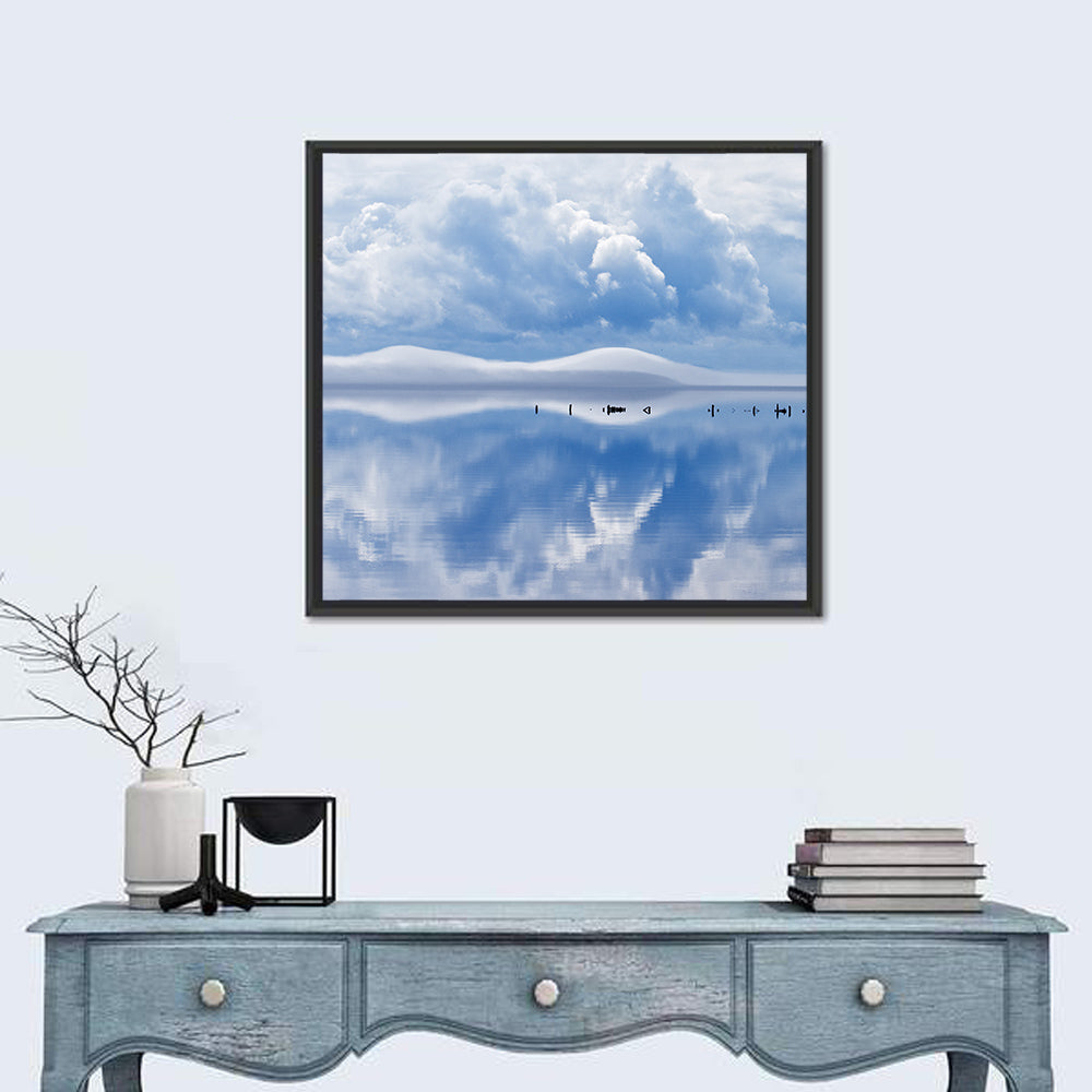 Siljan Lake Mist Reflection Wall Art in a room, square