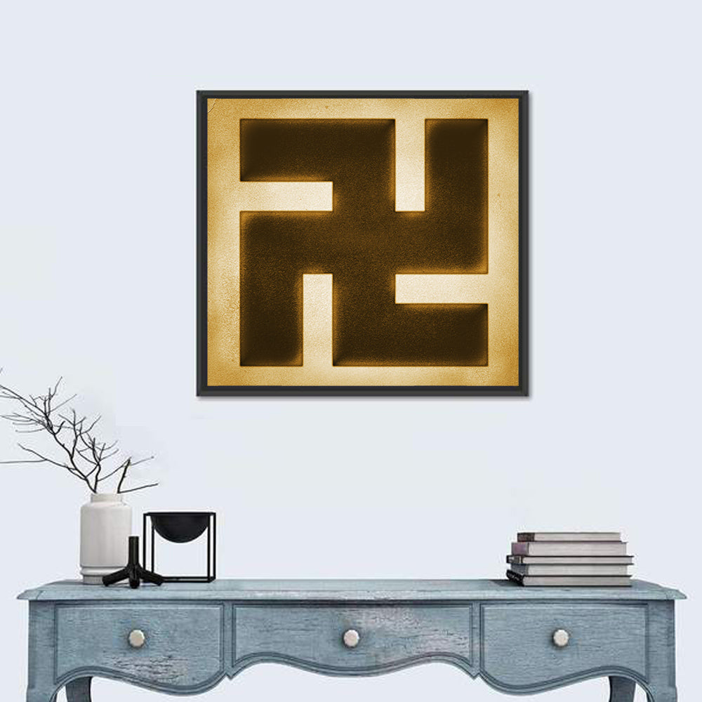 Buddhist Swastika Emblem Wall Art in a room, square