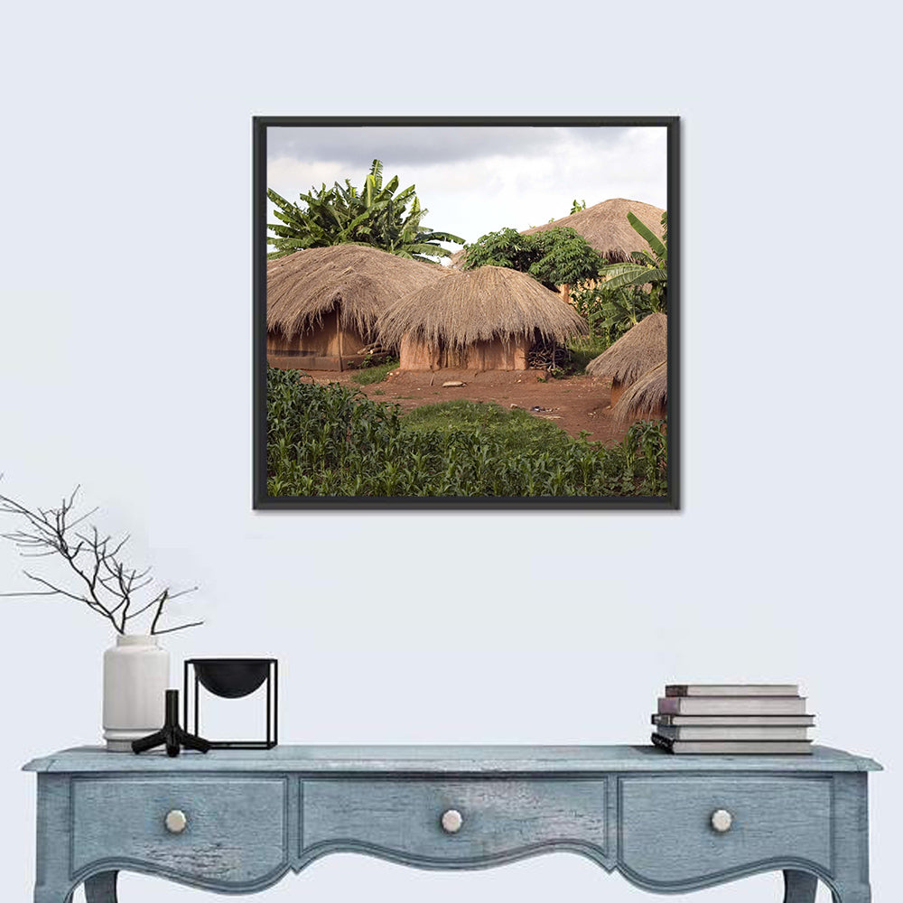 Thatched Roof Huts Wall Art in a room, square