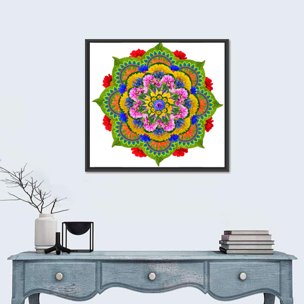 Vibrant Lotus Floral Mandala Wall Art