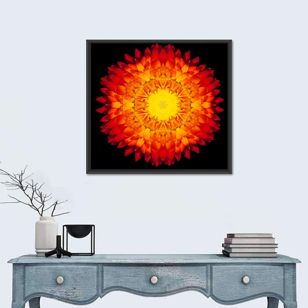 Radiant Red Kaleidoscopic Mandala Flower Wall Art