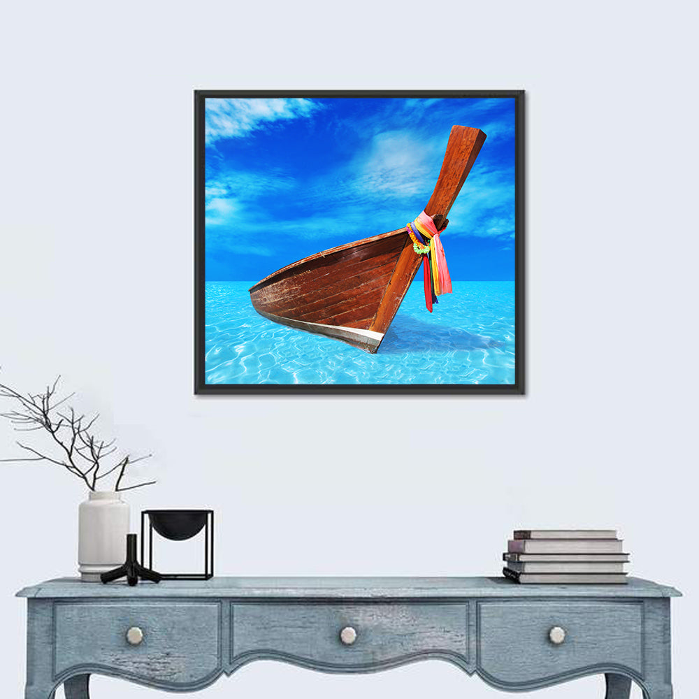 Long-tail Boat in Blue Sea Wall Art