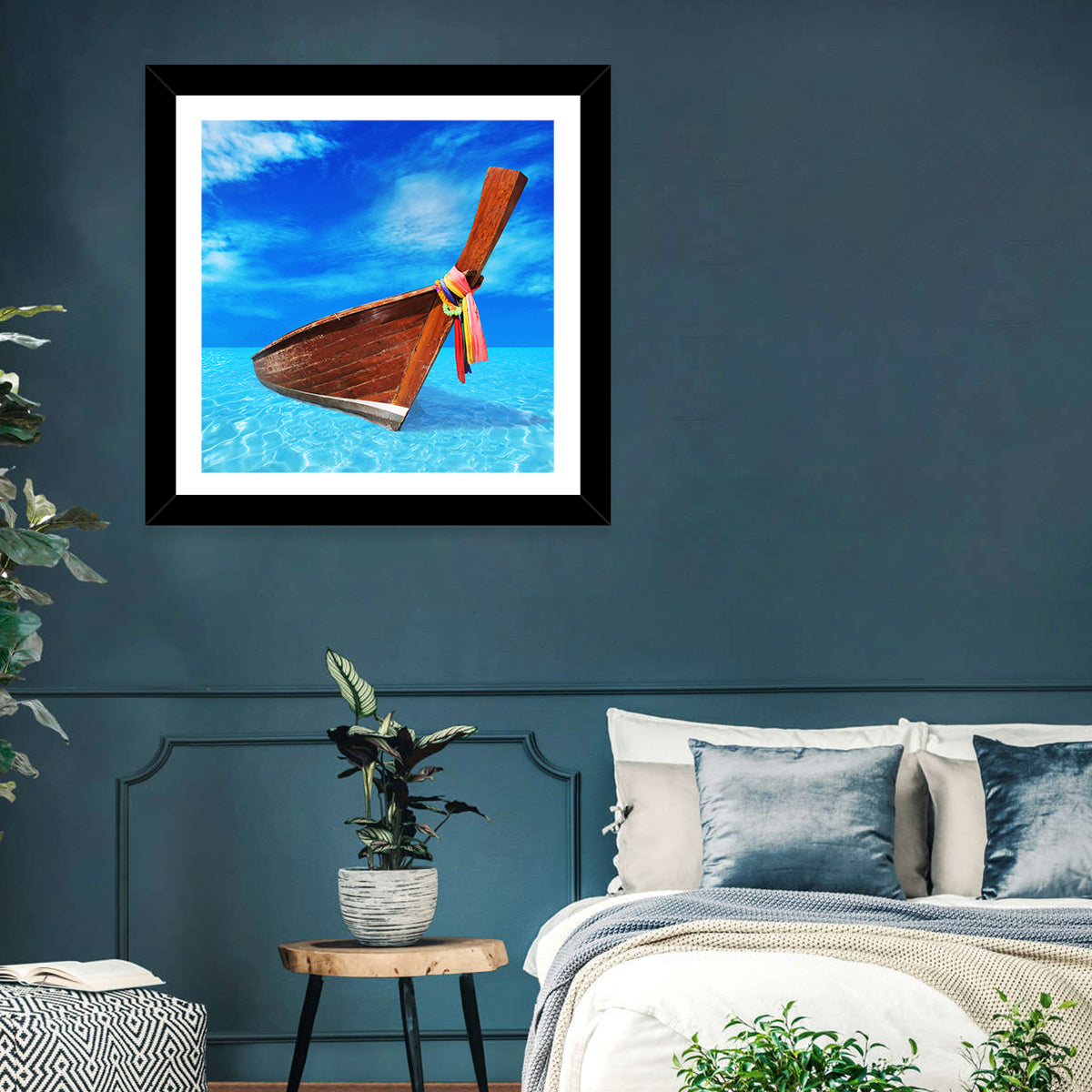 Long-tail Boat in Blue Sea Wall Art