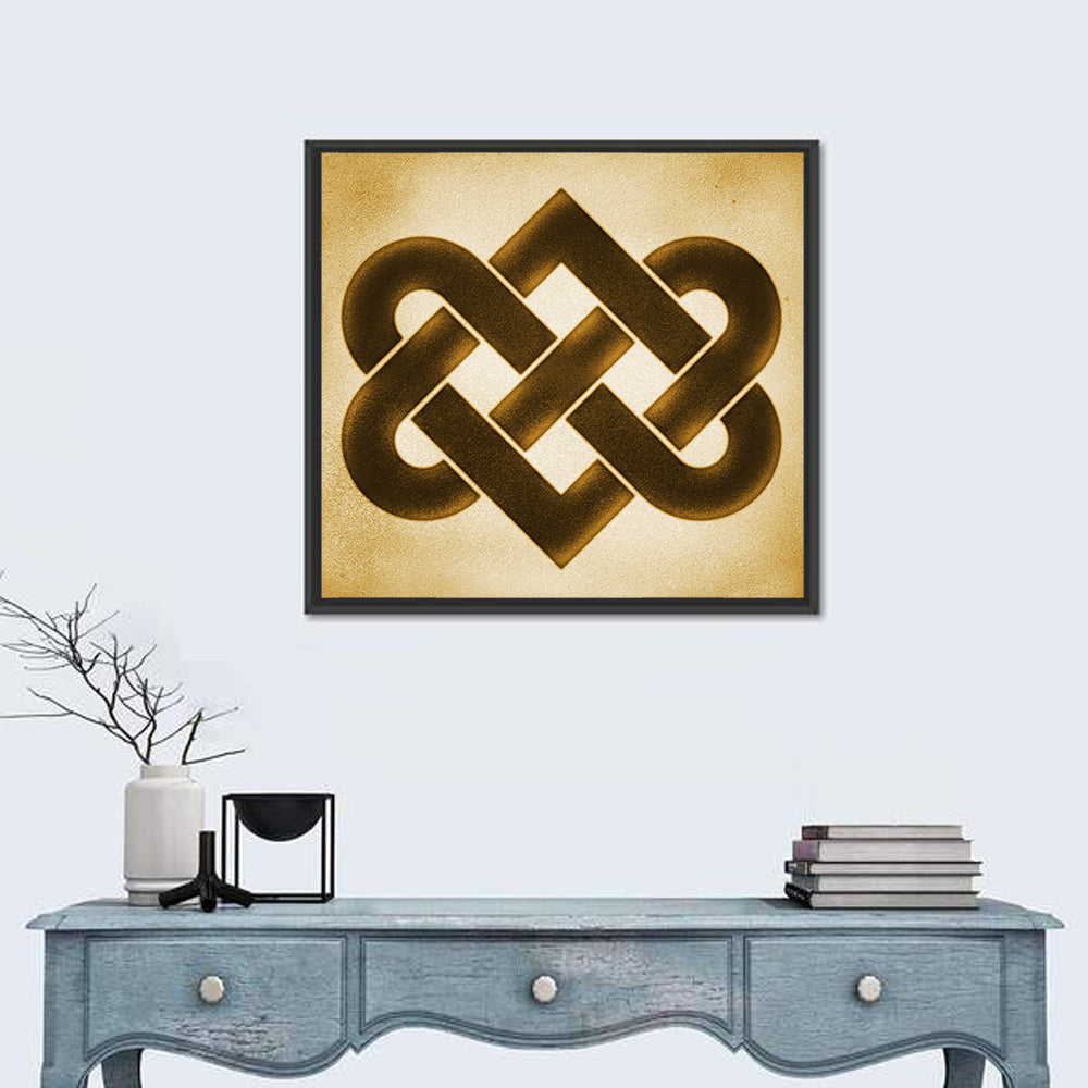 Gold Celtic Heart Knot Wall Art in a room, square