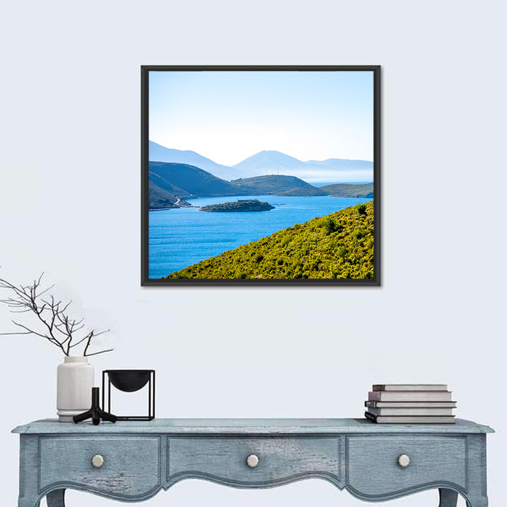 Porto Palermo Bay with Ali Pasha Castle Wall Art in a room, square