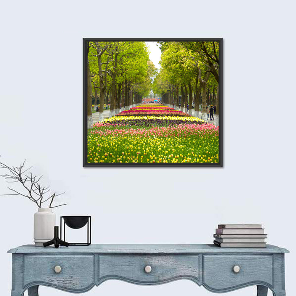 Tree-lined Tulip Garden Path Wall Art