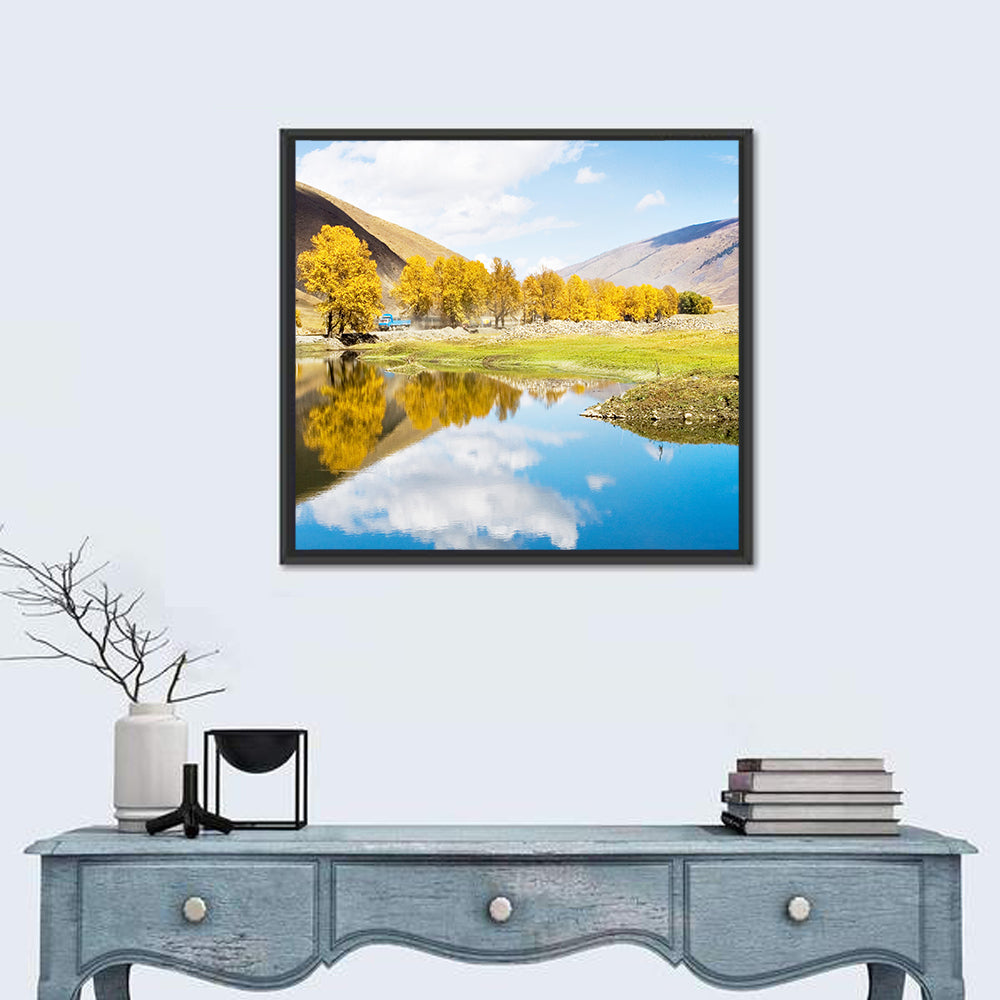 Chanxi Autumn Reflection Road Wall Art in a room, square