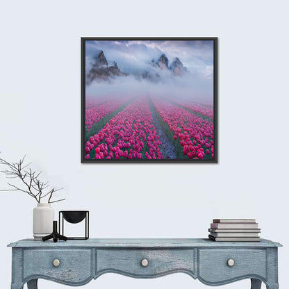 Foggy Tulips Field Wall Art